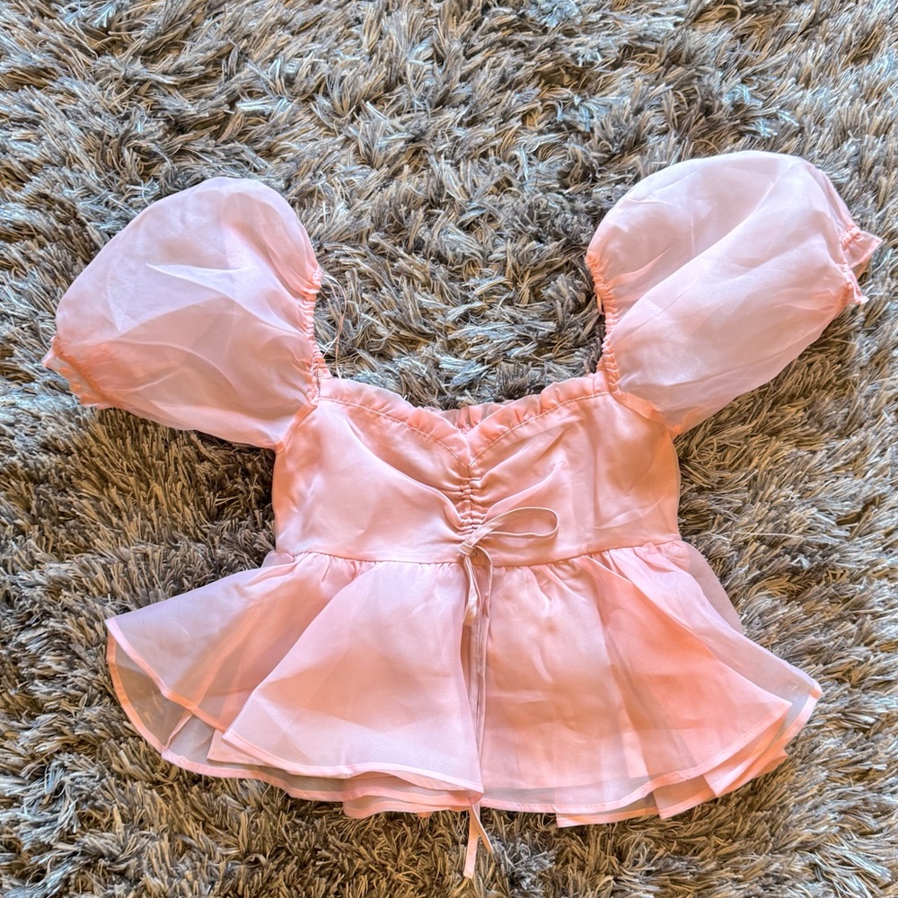 Mable Babydoll Milkmaid Peplum Top in light pink
